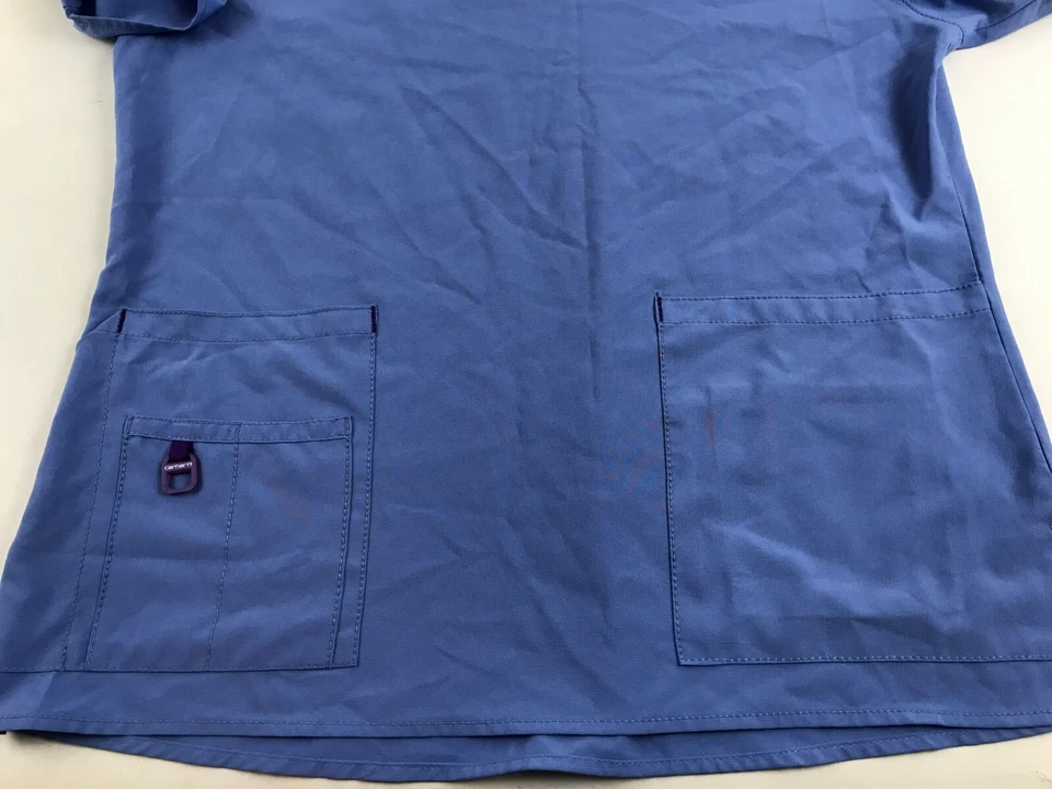Blusa Médica Carhartt Para Mujer Talla Grande Azul Cuello en V Enfermería FORCE Bolsillos de Parche Foto 3 de 4