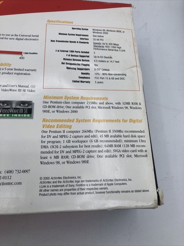 Actiontec Internal PCI 1394 Firewire Card 3 Port New NIB - Picture 14 of 14