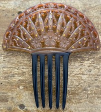 Antique Victorian Celluloid Tortoiseshell Hair Comb Ornament w Amber Rhinestones
