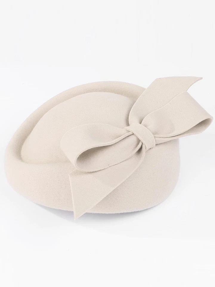 Chapéu fascinador boina de feltro lã camelo feminino festa chá arco derby caixa de pílulas - Imagem 3 de 4