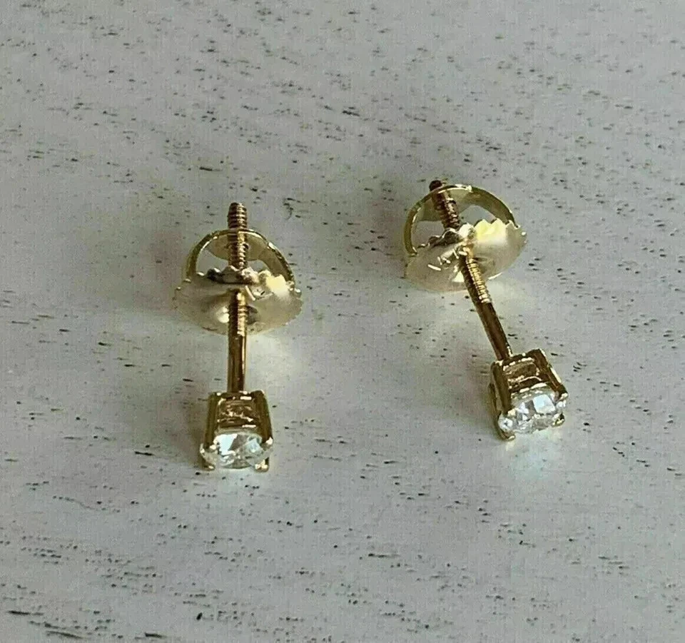 Bonitos aretes solitarios de corte redondo de oro amarillo de 14 k de diamantes cultivados en laboratorio de 1 quilate Foto 3 de 4