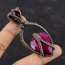Wire Wrapped Gemstone Pendant Handcrafted Copper Wire Dailywear Jewelry 3.15"