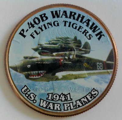 P- 40B Warhawk Flying Tigers U.S. War Planes World War Two Colorized Half Dollar