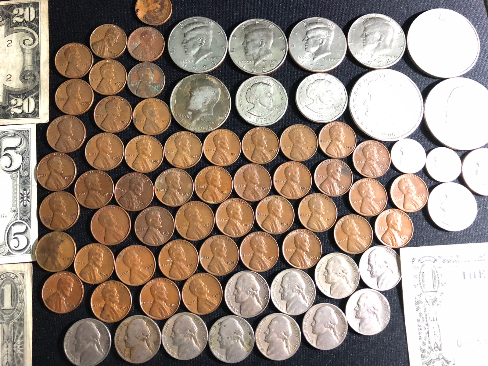 Lot of USD Coins and Bills silver copper nickel penny quarters eBay