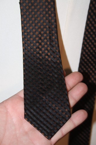 MAUS & HOFFMAN All Silk Made in Italy Black & Brown Checkered Silk Skinny Narrow - Picture 2 of 8