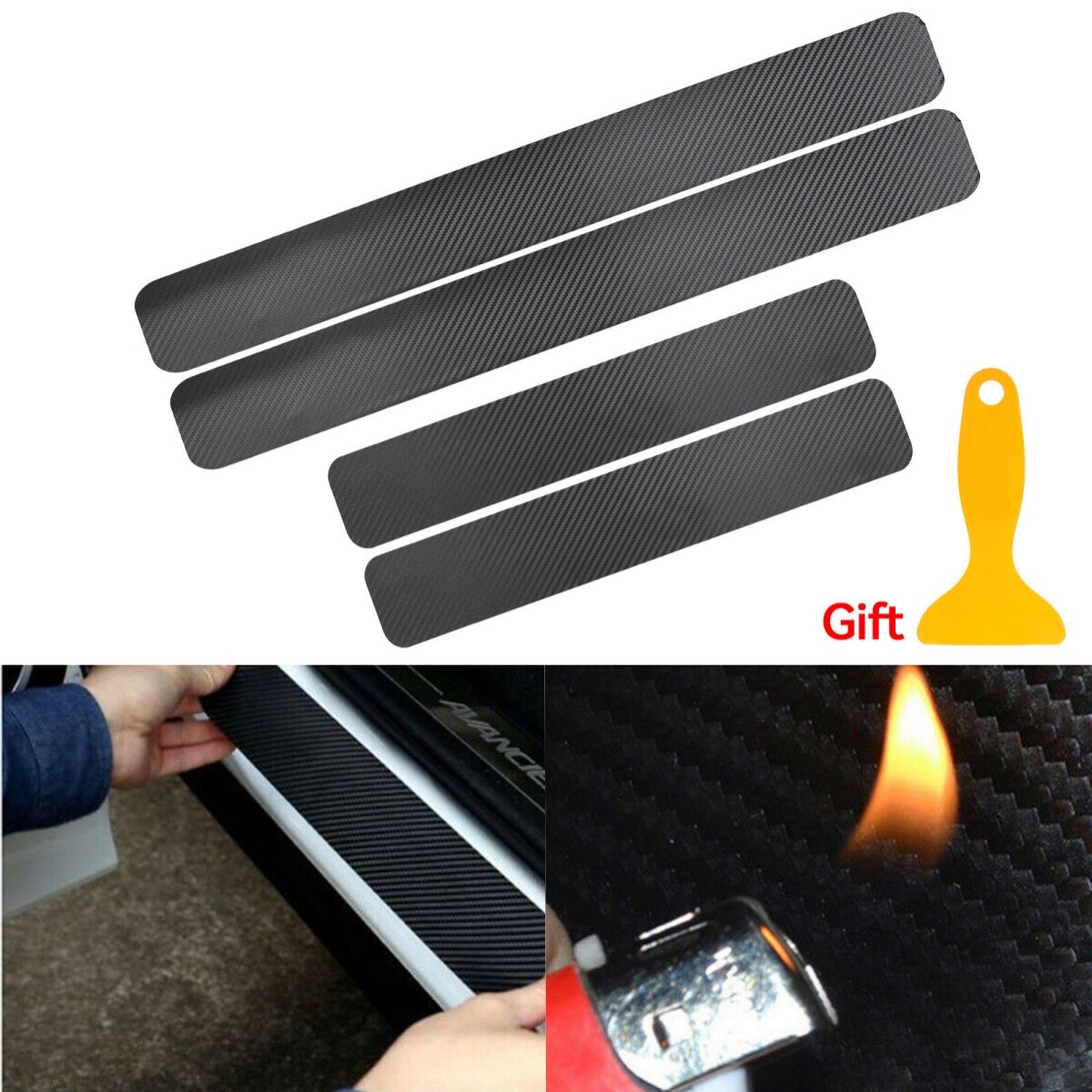 Car Door Sill Protector Door Step Plate Cover Carbon Fiber style Decal Sticker