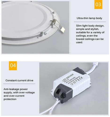 LED ROUND/SQUARE RECESSED CEILING Cool White PANEL DOWNLIGHT 3W6W9W12W15W18W 24W - Picture 7 of 38