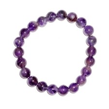 NEW Amethyst Round Bead Gemstone Bracelet 8mm Stretchy Elastic - One Size