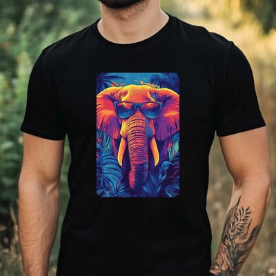 Mens Elephant Sunglasses Print Cotton T-Shirt Size XS to 5XL