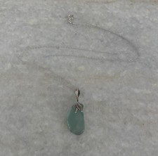 Beautiful Sterling Silver 925 Mermaid Fish Tail Sea Glass Pendant Necklace Chain
