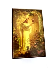 vtg small cedar wooden box for keepsake religious items rosary beads scapular