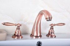 Red Copper Bathroom Sink Faucet Widespread 3 Hole Dual Handls Mixer Tap wrg082