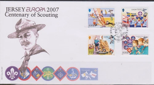GB JERSEY 2007 Scouting Centenary/Baden Powel/Europa '07 SG 1300-1303 FDC FLAGS