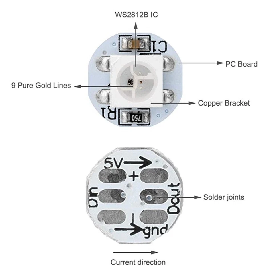 5X CHIP LED RGB SMD 5050 5V multicolore alta luminosità WS2812B con base luce  - Immagine 3 di 3