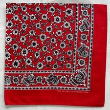 Mens Bandana Vintage Red Cotton Geometric Black Floral Art Handkerchief 20"