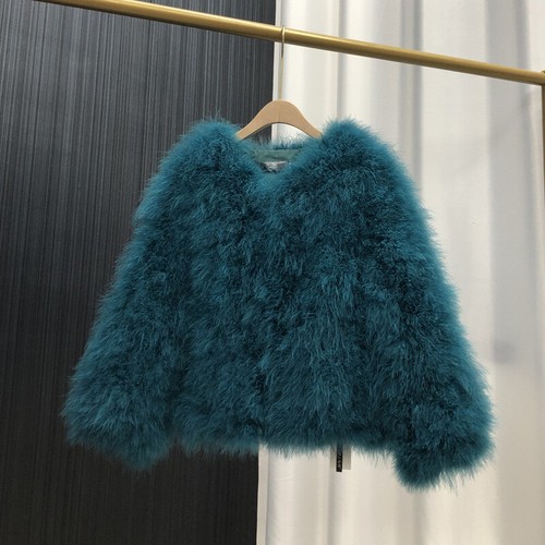 Womens Genuine Ostrich Feather Fur Coat Furry Real Fur Short Jacket Warm Outwear - Picture 14 of 40