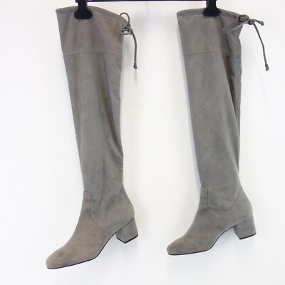 Pedro Miralles Overknee Stiefel Grau 39 Damen Schuhe Boots Velour Kunstleder Neu