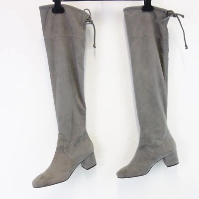 Pedro Miralles Overknee Stiefel Grau 39 Damen Schuhe Boots Velour Kunstleder Neu - Bild 1 von 4