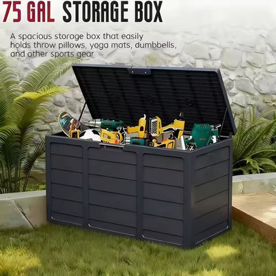 35/75 Gallon Outdoor Deck Storage Box Lockable Heavy Duty Plastic Garden Box