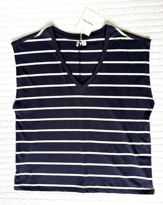 Nordstrom Cotton V-Neck Tank  Sleeveless Navy & White Striped Top Tee Women M