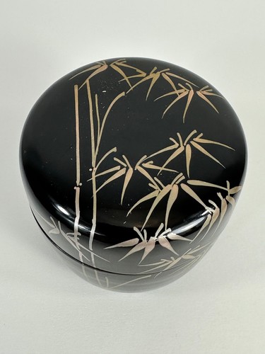 Vintage Japanese Tea Ceremony Natsume Black Lacquer Silver Bamboo 3” - Picture 4 of 10