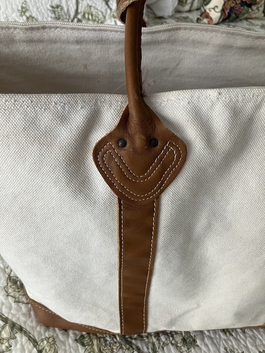 Vintage 90s LL Bean Boat and Tote Leather Canvas Bag Zipper