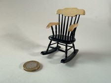 Dolls House Miniature Black & Natural Wood Windsor Rocking Chair 1:12 Scale