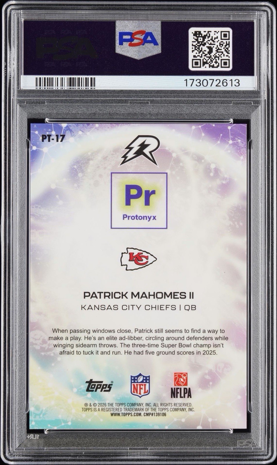 Topps 2025 Resurgence Patrick Mahomes II Protonyx Gold Power Surge /50 PSA 10 view 2