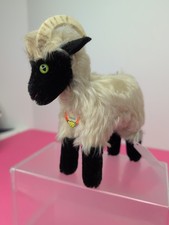 6x6" Vintage Steiff 1960's Sunki Billy goat Ram Sheep White Mohair Chest Tag Si2