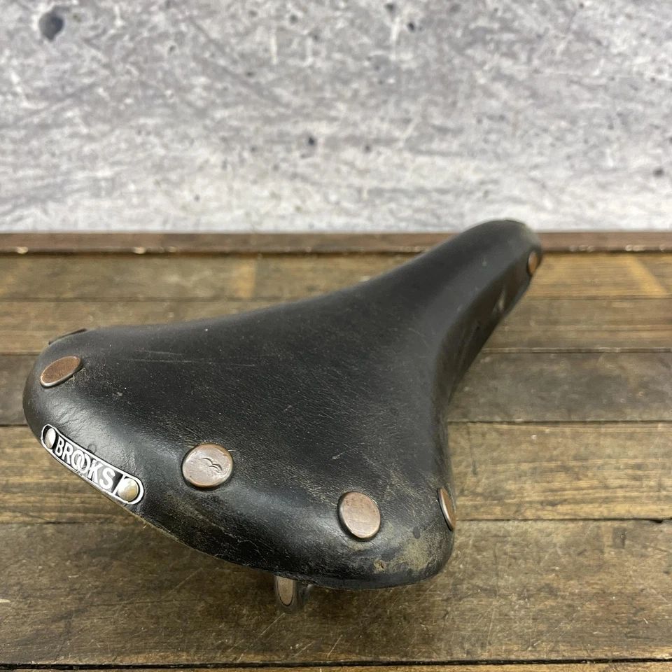 Asiento de sillín de bicicleta de cuero profesional Brooks vintage negro Inglaterra 79 1979 remache Foto 3 de 4