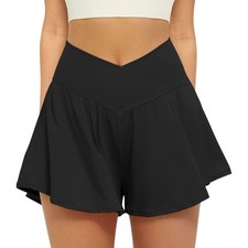 Crossover Athletic Shorts for Women 2 in 1 Flowy Running Shorts with Pockets ...