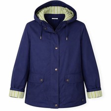 Mackintosh New England Navy Blue Hooded Rain Jacket Striped Lining Womens Large