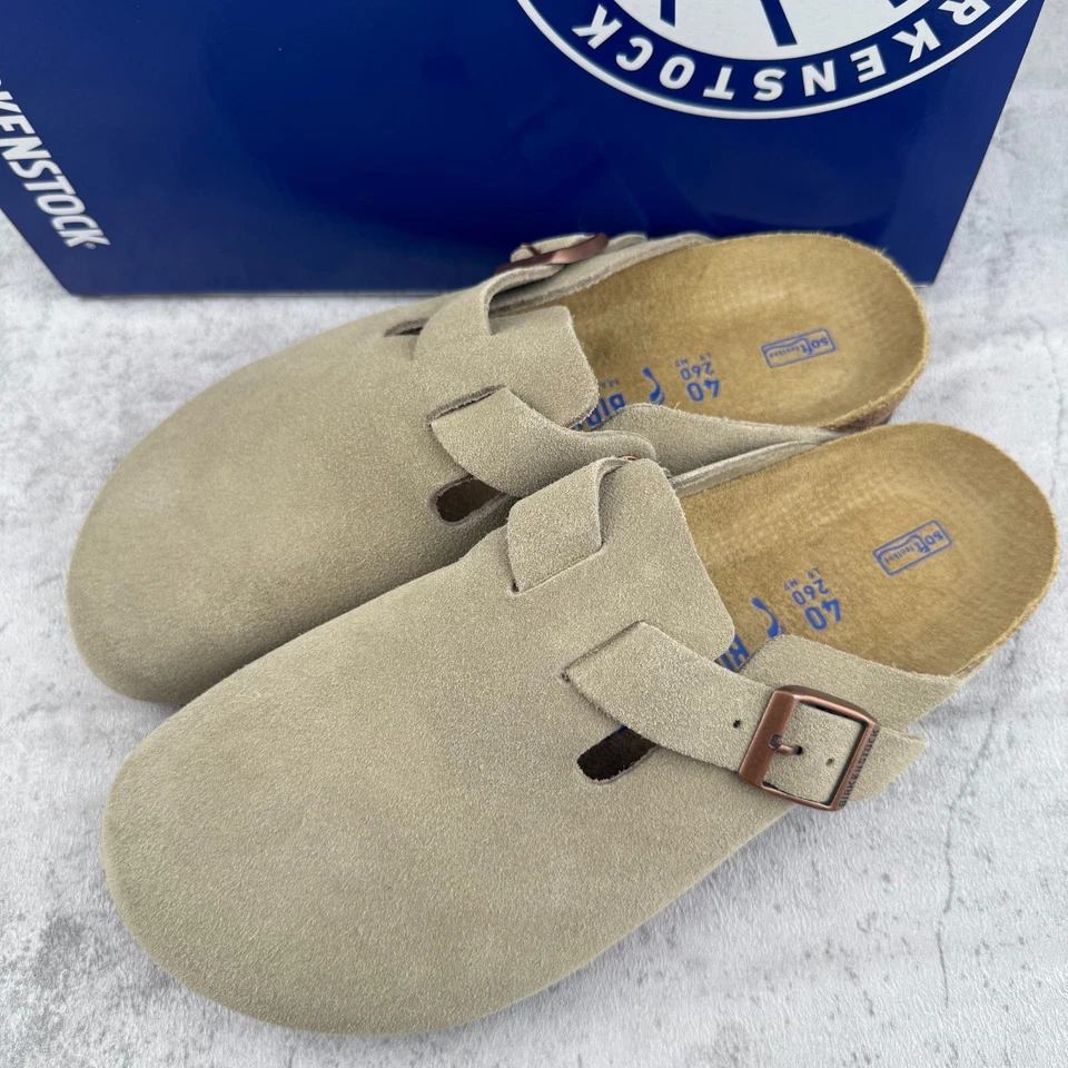 Birkenstock Boston Taupe Gamuza Cuero Suave Plantilla Zapatos Zueco Zapatos Seleccionar Talla Foto 2 de 4