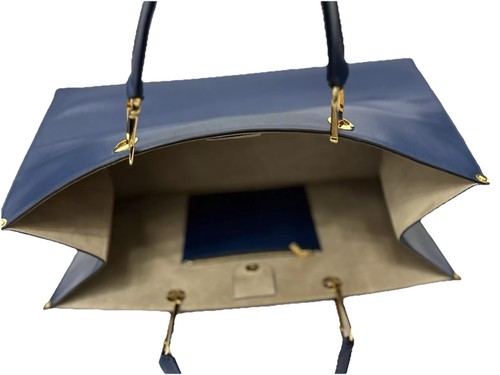 Marni dunkelblau Leder Dreieck Prisma lange Handtasche Tasche Ost-West Druckknopf Griff - Bild 13 von 17