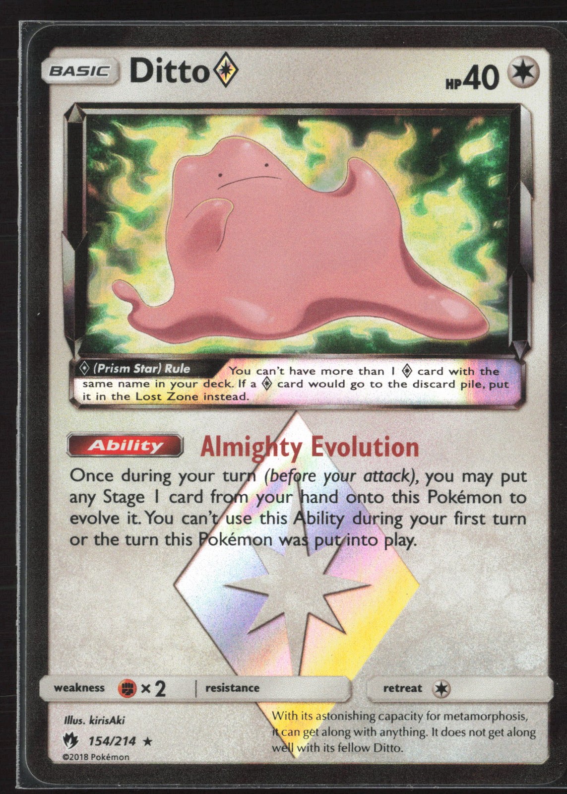 Ditto Prism Star Prism Rare SM - Lost Thunder 154/214 NM Pokemon Card