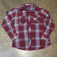 Vintage Wrangler Mens 2XL Plaid Pearl Snap Western Cowboy Shirt Red Multicolor