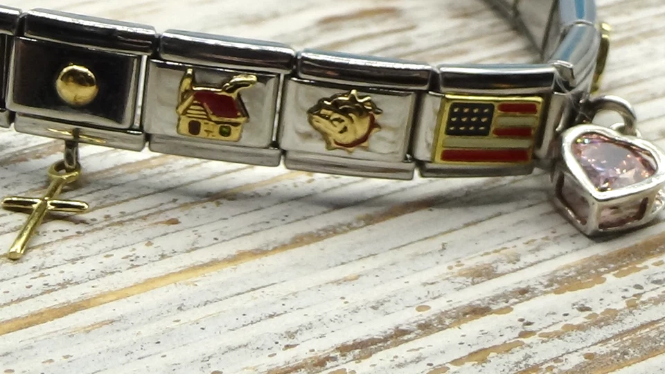 Nomination Italian Charm Stainless Steel Bracelet W/ Many Charms Featuring 18k - Image 3 of 4