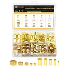 180PCS Brass Compression Sleeves Ferrules  Inserts Tube OD 1/2" 3/8" 5/16" NEW