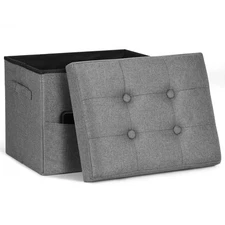 Storage Ottoman. Foot Rest Stool with Thicker Foam Padded Seat. Linen Footsto...