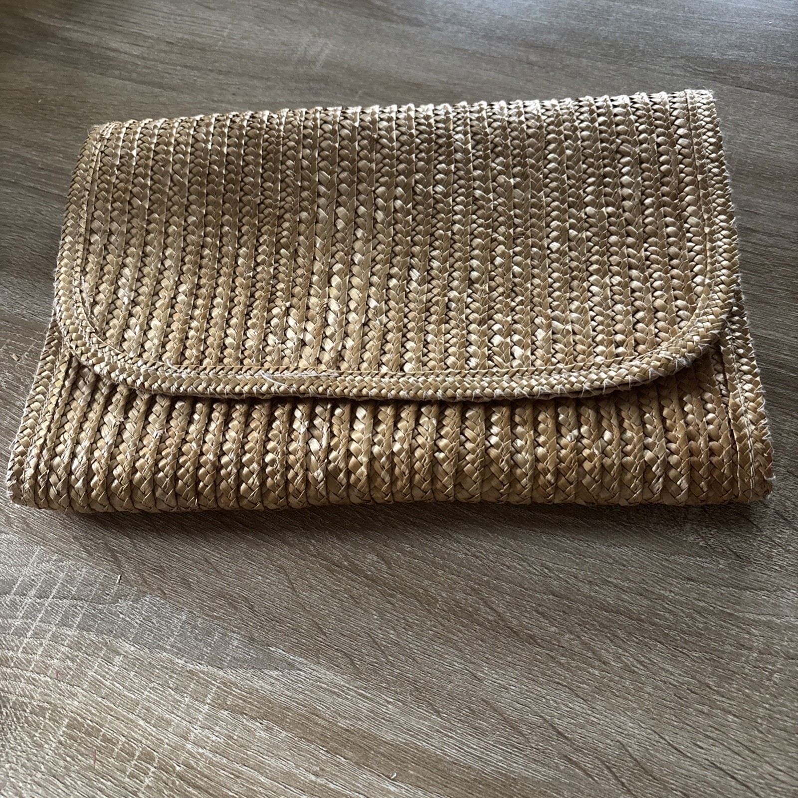 Vintage Woven Straw Clutch Bag Made In Hong Kong Estate Honey Brown Color