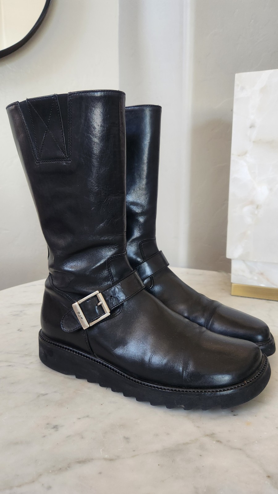Donald J Pliner Womens Ashlan Black Biker Boots Size 9.5