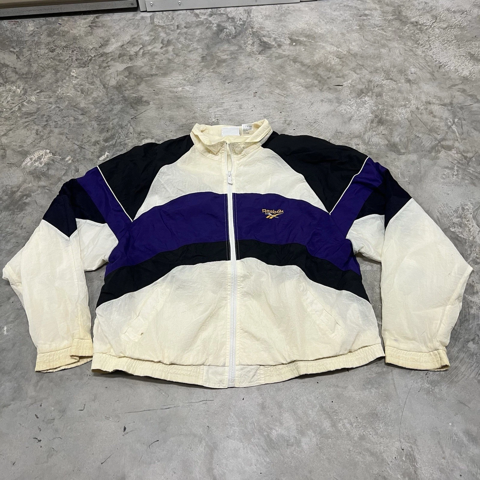 Vintage 90s Reebok Windbreaker Black Yellow White Size Large Used Color block
