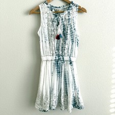 Love Shack Fancy Eyelet Lace Dress Womens XS Blue Tie Dye Cottagecore Romantic 