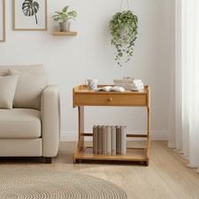 Rolling Bedside Table Side Table End Table Nightstand With 1 Drawer & Open Shelf