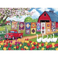300 Piece Jigsaw Puzzle for Adults Farmyard Delight with Quilts 20.5" 15"