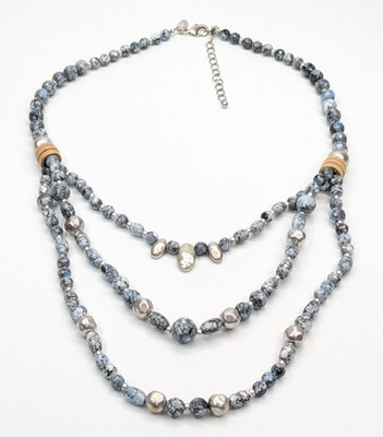 Chico's Multi Strand Beaded Faux Blue Stone Statement Adjustable Necklace 28''