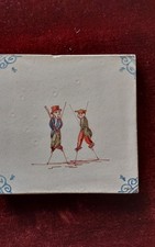 Antike Kachel Fliese, Polychrome Bemalung ; Stelzenläufer , 22 , Sammlung