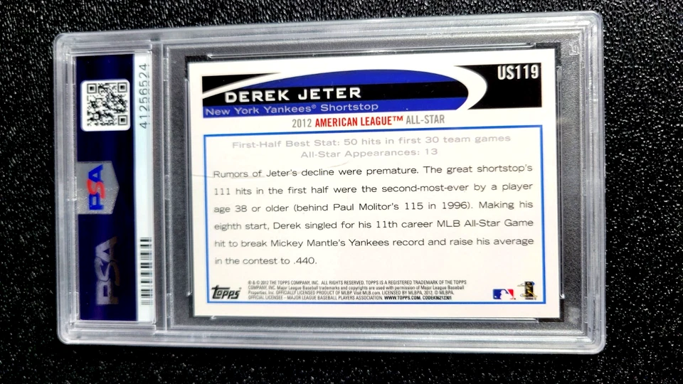 LOW POP PSA 10 GEM MINT DEREK JETER 2012 TOPPS UPDATE #US119 G5911 - Image 2 of 2