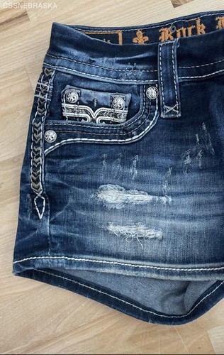 Rock Revival Blue Anais Women’s Distressed Shorts - Size 24 - Picture 2 of 9