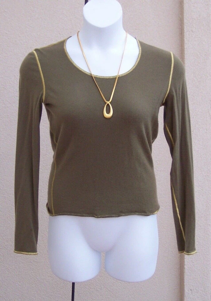 Suéter Celine CASHMERE Italia talla L se ajusta a US M busto38 verde oliva oro punto top Foto 3 de 4